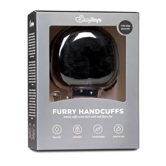 Χειροπέδες Με Μαύρο Γουνάκι - Furry Handcuffs Black Fetish Toys 