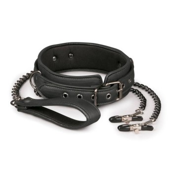 Δερμάτινο Κολάρο Με Κλιπ Θηλών - Leather Collar With Nipple Chains