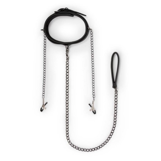 Δερμάτινο Κολάρο Με Κλιπ Θηλών - Leather Collar With Nipple Chains Fetish Toys 