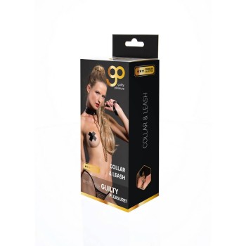 Δερμάτινο Κολάρο Με Χρυσή Αλυσίδα - GP Premium Collar & Leash Black