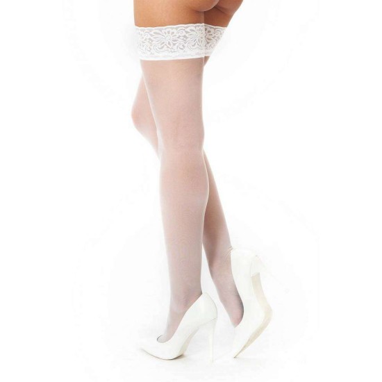 Λευκές Κάλτσες Με Δαντέλα - Kotek Hold Ups With Lace H012 15den White Ερωτικά Εσώρουχα 