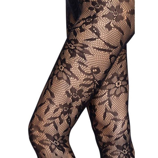 Seamless Floral Lace Tights 9727 Black Erotic Lingerie 
