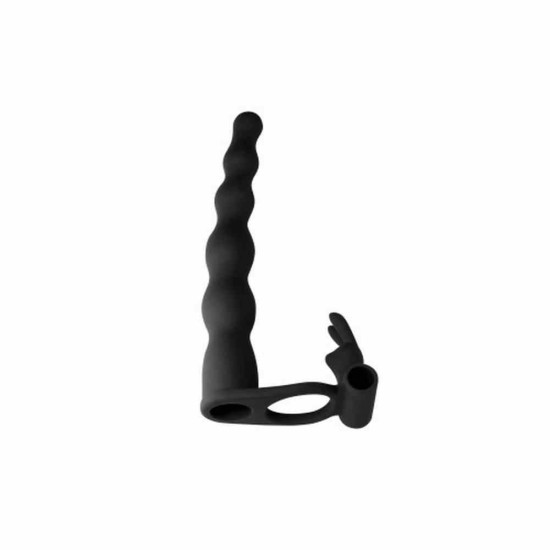 Δονούμενο Ομοίωμα Για Διπλή Διείσδυση - Naughty Bunny Dual Entry Strap On Black Sex Toys 
