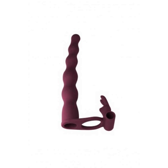 Δονούμενο Ομοίωμα Για Διπλή Διείσδυση - Naughty Bunny Dual Entry Strap On Wine Red Sex Toys 