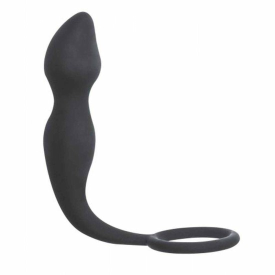 Σφήνα Με Δαχτυλίδι Πέους - Sensation Silicone Plug With Cockring Dark Grey Sex Toys 