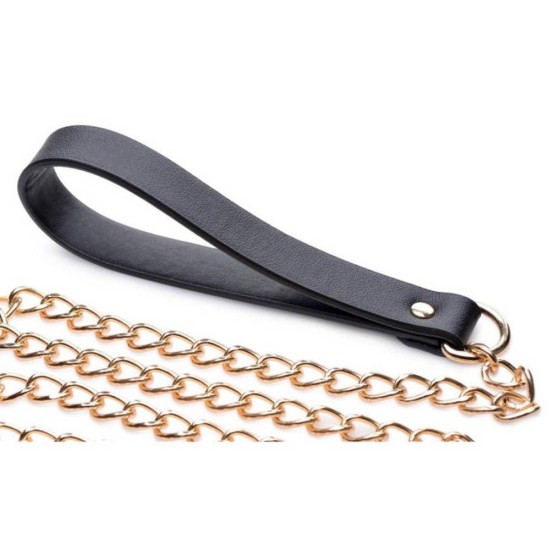 Leashed Lover Black & Gold Chain Leash Fetish Toys 