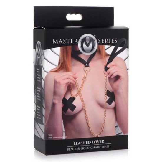 Leashed Lover Black & Gold Chain Leash Fetish Toys 