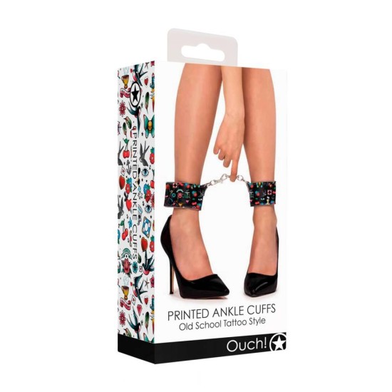 Printed Ankle Cuffs Old School Tattoo Style Fetish Toys 