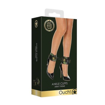 Ouch Vegan Leather Ankle Cuffs Army Theme
