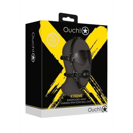 Δερμάτινη Μάσκα Με Φίμωτρο - Ouch Blindfolded Head Harness With Solid Ball Gag Fetish Toys