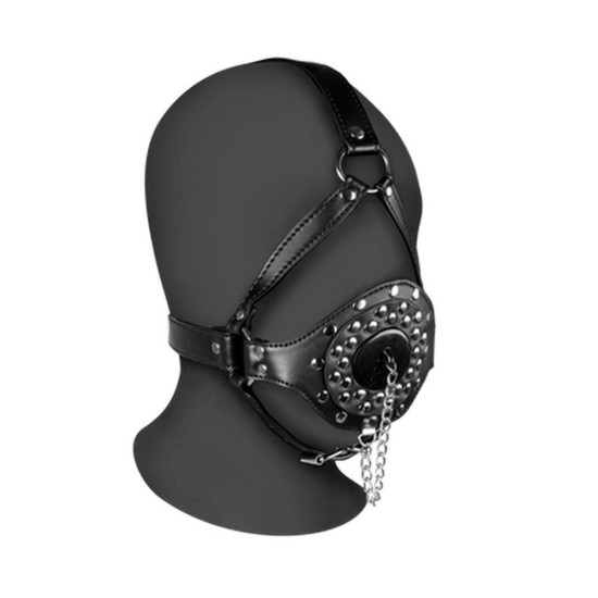 Open Mouth Gag Head Harness With Plug Stopper Black Fetish Toys 