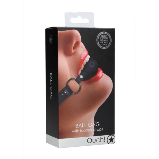 Ouch Ball Gag With Leather Straps Black Fetish Toys 