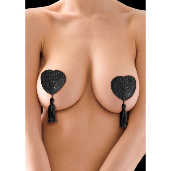Διακοσμητικά Θηλών Με Κρόσσια - Heart Shaped Nipple Tassels Black Sex Toys 
