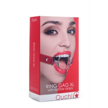 Ouch Ring Gag XL With Leather Straps Red