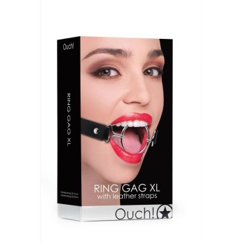 Ouch Ring Gag XL With Leather Straps Black