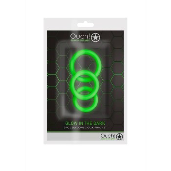 Glow In The Dark 3pcs Silicone Cockring Set