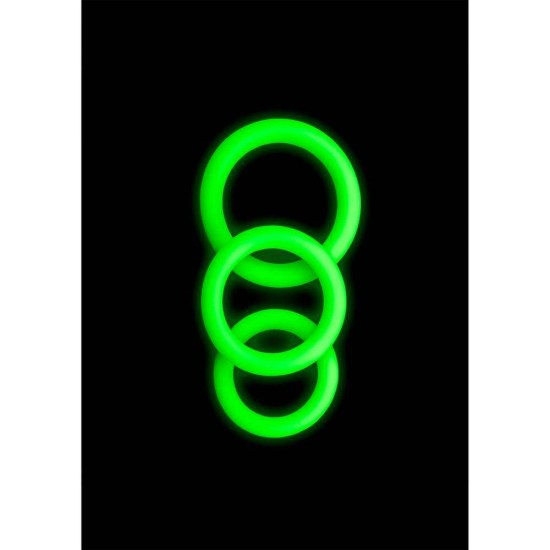 Φωσφοριζέ Δαχτυλίδια Πέους -  Glow In The Dark 3pcs Silicone Cockring Set Sex Toys 