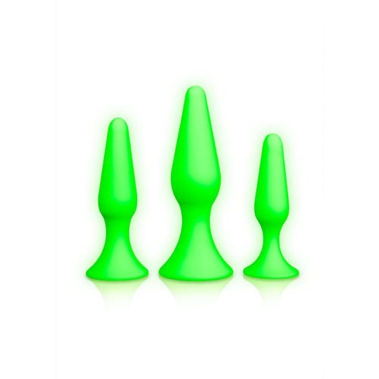 Φωσφοριζέ Σφήνες Σιλικόνης - Glow In The Dark Silicone Butt Plug Set Of 3 Sex Toys 