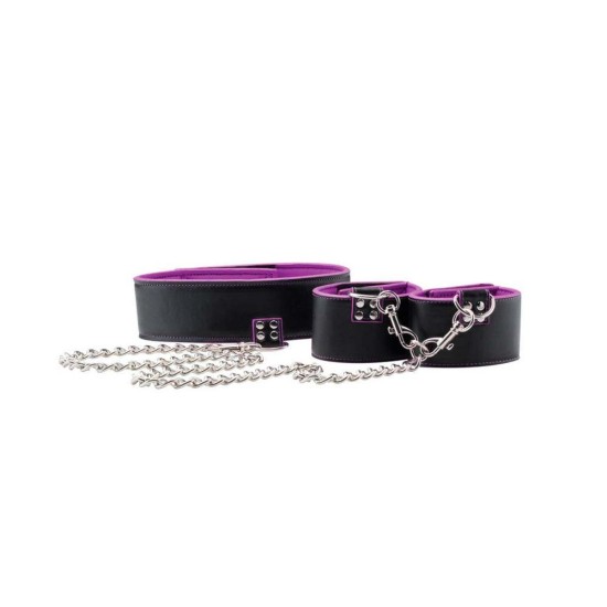 Κολάρο Με Χειροπέδες - Reversible Collar And Wrist Cuffs Black/Purple Fetish Toys