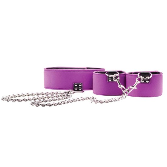 Κολάρο Με Χειροπέδες - Reversible Collar And Wrist Cuffs Black/Purple Fetish Toys