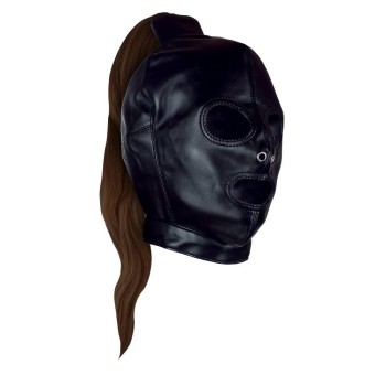 Ouch Mask With Brown Ponytail Black