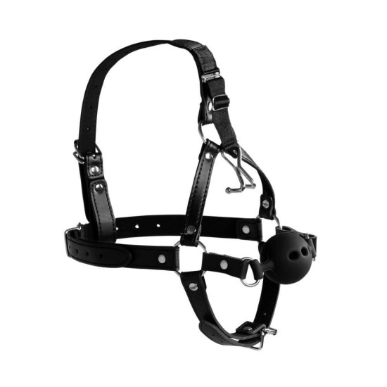 Λουριά Με Φίμωτρο Και Γάντζους Μύτης - Head Harness With Breathable Ball Gag And Nose Hooks Fetish Toys