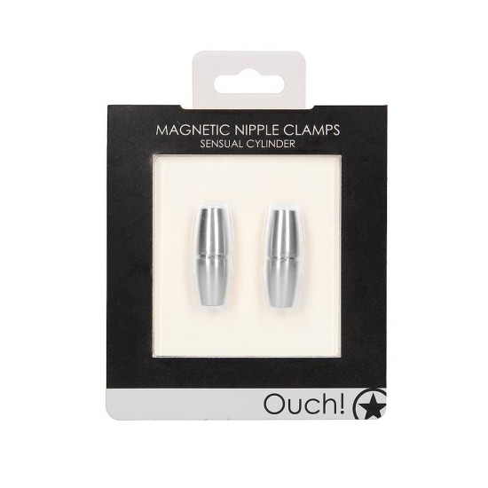 Μαγνητικά Κλιπ Θηλών - Ouch Magnetic Nipple Clamps Sensual Cylinder Silver Fetish Toys