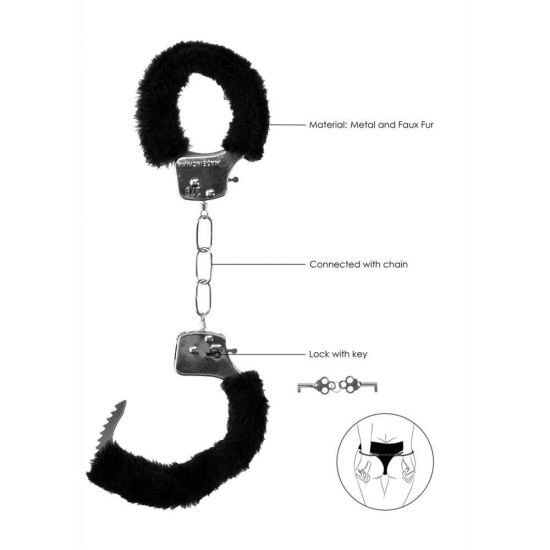 Μεταλλικές Χειροπέδες Με Γούνα - Ouch Pleasure Furry Handcuffs Black