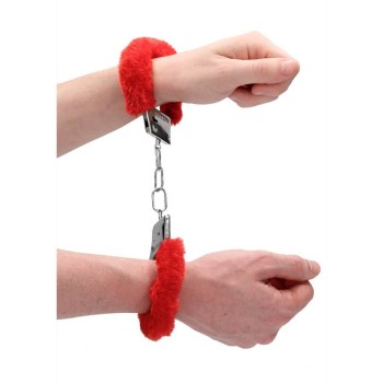 Ouch Pleasure Furry Handcuffs Red