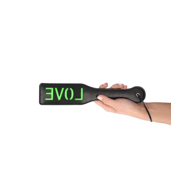 Ouch Glow In The Dark Love Paddle Black/Neon Green 32cm Fetish Toys