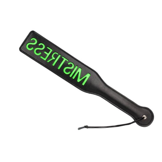 Ouch Glow In The Dark Mistress Paddle Black/Neon Green 39cm Fetish Toys