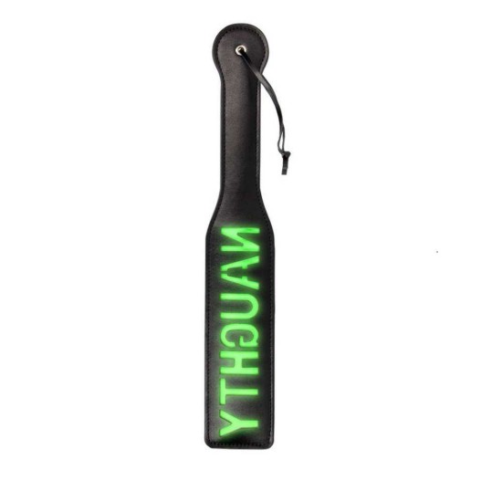 Ouch Glow In The Dark Naughty Paddle Black/Neon Green 39cm Fetish Toys