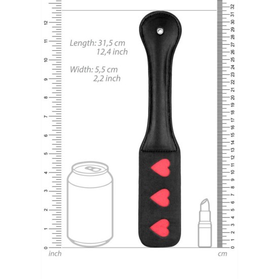 Ouch Vegan Leather Paddle Hearts Black 32cm Fetish Toys