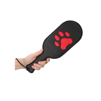 Ouch Vegan Leather Puppy Paw Wide Paddle Black/Red 45cm