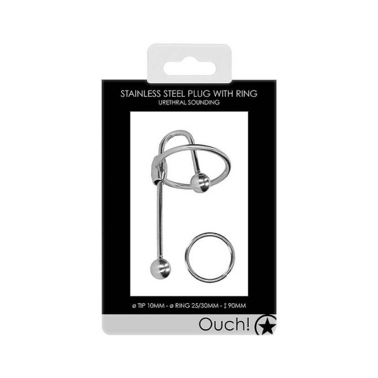 Σφήνα Ουρήθρας Με Δαχτυλίδι - Stainless Steel Penis Plug With Ring 1cm Fetish Toys