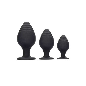 Ouch Silicone Rippled Butt Plug Set Black