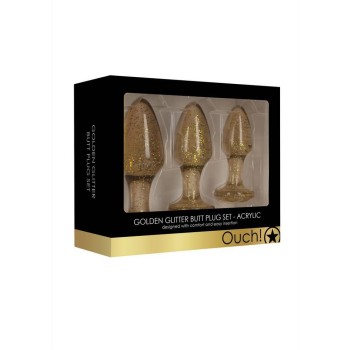 Σφήνες Πρωκτού Με Χρυσόσκονη - Ouch Golden Glitter Acrylic Butt Plug Set Gold