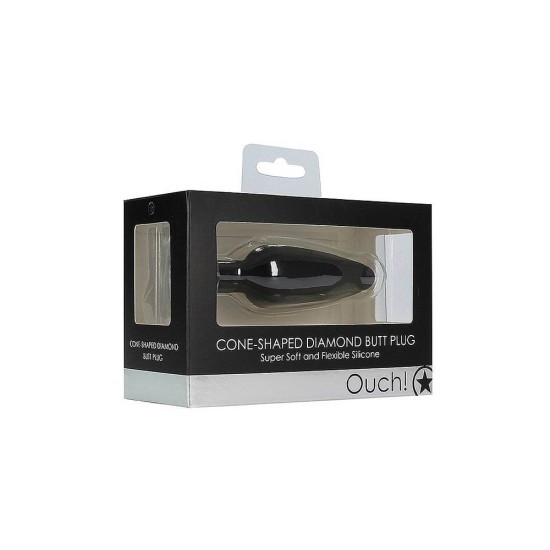 Τάπα Σιλικόνης Με Κόσμημα - Cone Shaped Diamond Butt Plug Black/Clear Sex Toys 