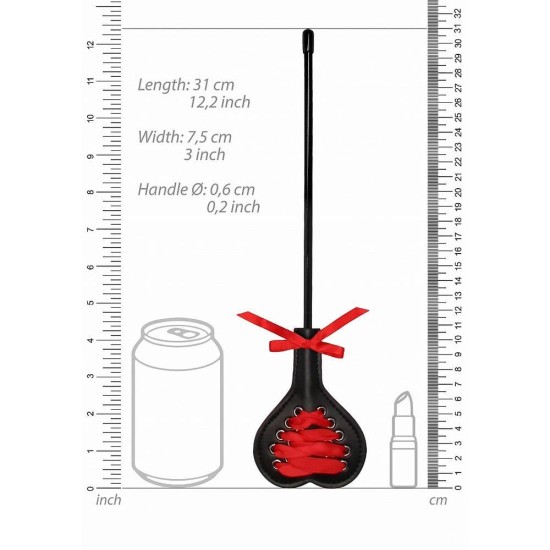 Βίτσα Με Κορδέλα - Ouch Crop Heart Black With Red Lace Small 31cm Fetish Toys