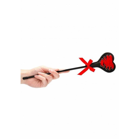 Βίτσα Με Κορδέλα - Ouch Crop Heart Black With Red Lace Small 31cm Fetish Toys