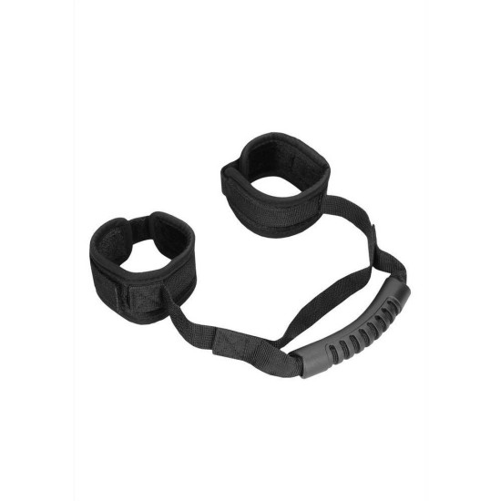 Ouch Velvet Wrist Cuffs With Handle Black Fetish Toys 