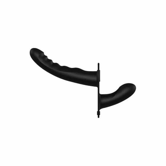 Ζώνη Με Διπλό Δονούμενο Ομοίωμα - Ouch Dual Vibrating Silicone Ribbed Strap On Black Sex Toys 