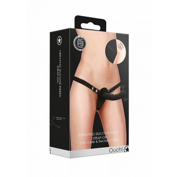 Ouch Vibrating Silicone Ribbed Strap On Black