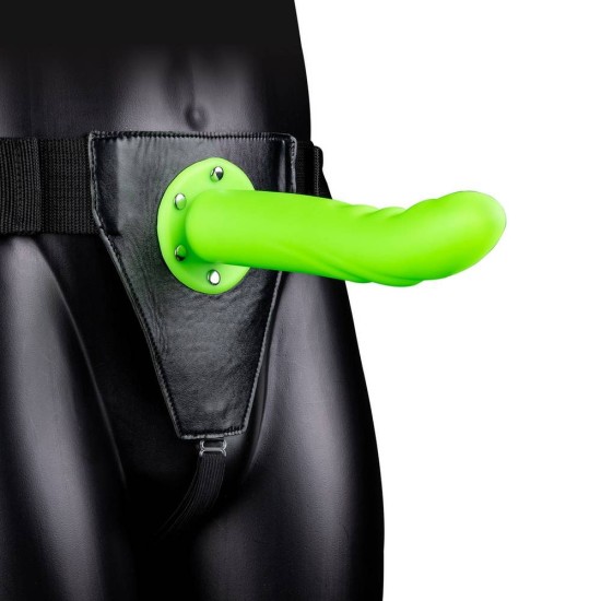 Glow In The Dark Textured Curved Hollow Strap On 20cm Sex Toys