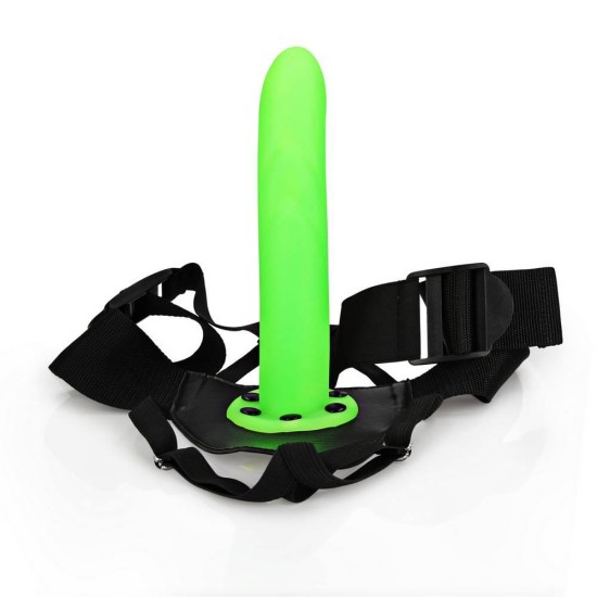 Ζώνη Με Κούφιο Φωσφοριζέ Πέος - Glow In The Dark Textured Curved Hollow Strap On 20cm Sex Toys 