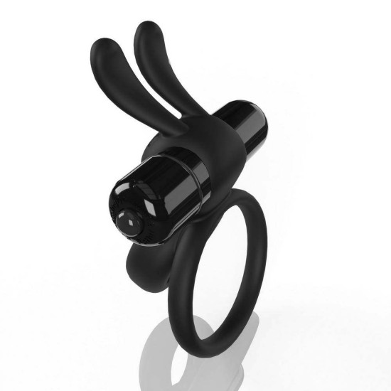 Διπλό Δονούμενο Δαχτυλίδι Σιλικόνης - 4B Ohare Wearable Rabbit Vibe Black Sex Toys 