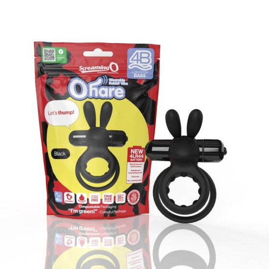 Διπλό Δονούμενο Δαχτυλίδι Σιλικόνης - 4B Ohare Wearable Rabbit Vibe Black Sex Toys 