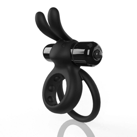 Διπλό Δονούμενο Δαχτυλίδι Σιλικόνης - 4T Ohare Wearable Rabbit Vibe Black Sex Toys 