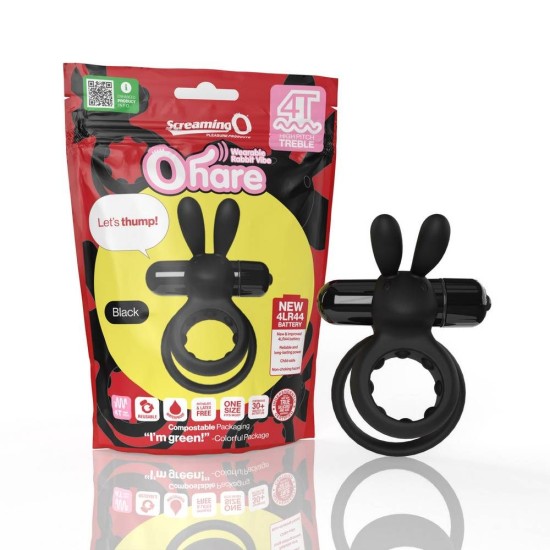 Διπλό Δονούμενο Δαχτυλίδι Σιλικόνης - 4T Ohare Wearable Rabbit Vibe Black Sex Toys 