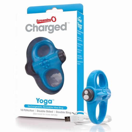 Διπλό Επαναφορτιζόμενο Δαχτυλίδι Πέους - Charged Yoga Vibe Ring Blue Sex Toys 